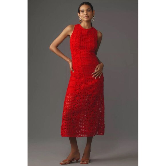 ANTHROPOLOGIE Endless Rose Size Large Red Sleeveless Textured Midi Dress - Picture 1 of 12